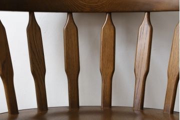和製ビンテージ　高島屋　ナラ材　座面低め　本革クッション付き!男前な雰囲気漂うスモーカーズボウチェア(板座チェア、ダイニングチェア、アームチェア、椅子、イス、ヴィンテージ、レザー)(R-063046)