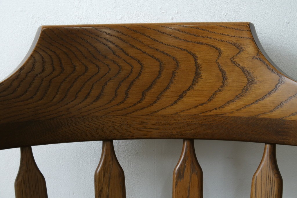 和製ビンテージ　高島屋　ナラ材　座面低め　本革クッション付き!男前な雰囲気漂うスモーカーズボウチェア　(R-063047)