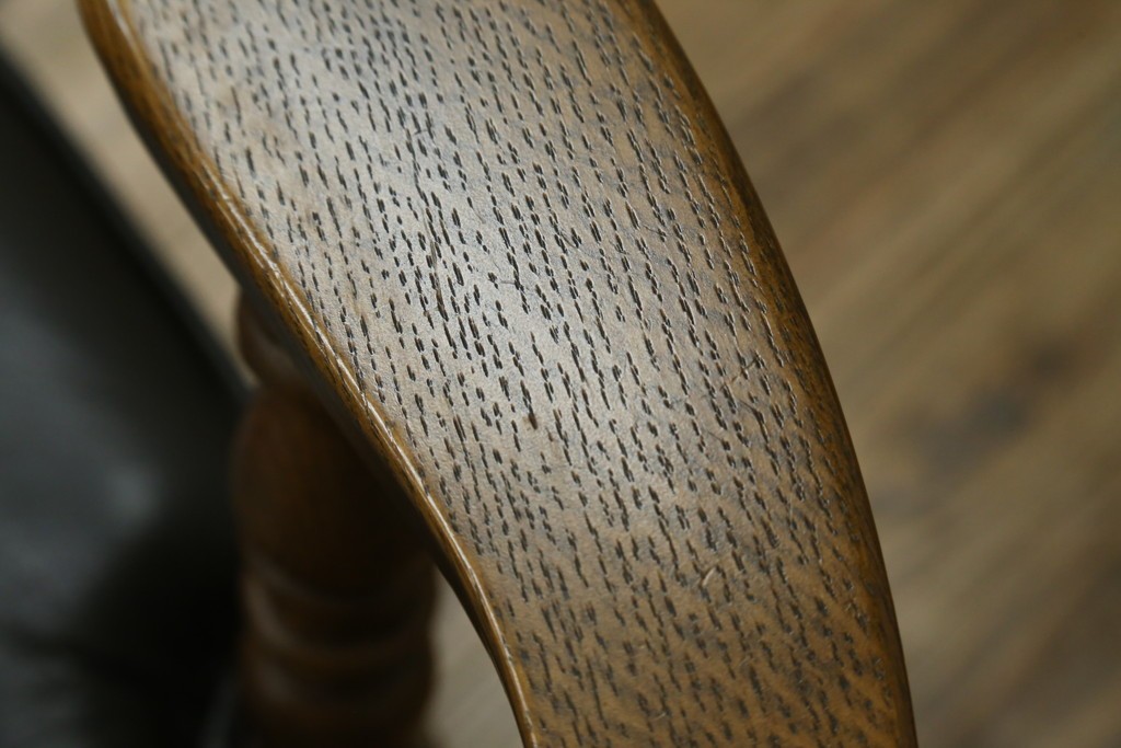 和製ビンテージ　高島屋　ナラ材　座面低め　本革クッション付き!男前な雰囲気漂うスモーカーズボウチェア　(R-063047)