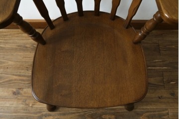 和製ビンテージ　高島屋　ナラ材　座面低め　本革クッション付き!男前な雰囲気漂うスモーカーズボウチェア　(R-063047)