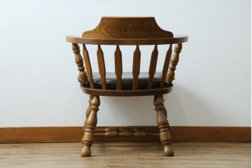 和製ビンテージ　高島屋　ナラ材　座面低め　本革クッション付き!男前な雰囲気漂うスモーカーズボウチェア　(R-063047)