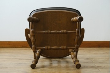 和製ビンテージ　高島屋　ナラ材　座面低め　本革クッション付き!男前な雰囲気漂うスモーカーズボウチェア　(R-063047)