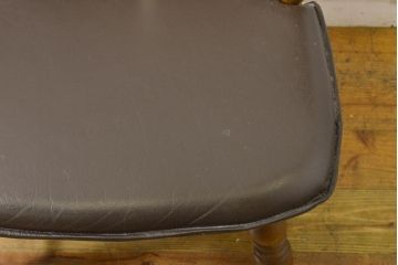 和製ビンテージ　高島屋　ナラ材　座面低め　本革クッション付き!男前な雰囲気漂うスモーカーズボウチェア(板座チェア、ダイニングチェア、アームチェア、椅子、イス、ヴィンテージ、レザー)(R-063047)