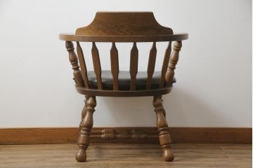 和製ビンテージ　高島屋　ナラ材　座面低め　本革クッション付き!男前な雰囲気漂うスモーカーズボウチェア(板座チェア、ダイニングチェア、アームチェア、椅子、イス、ヴィンテージ、レザー)(R-063049)