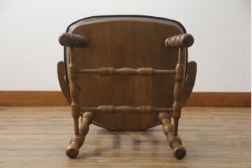 和製ビンテージ　高島屋　ナラ材　座面低め　本革クッション付き!男前な雰囲気漂うスモーカーズボウチェア(板座チェア、ダイニングチェア、アームチェア、椅子、イス、ヴィンテージ、レザー)(R-063049)