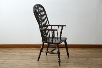 中古　松本民芸家具　#44A型　シックな色合いとクラシカルな佇まいが魅力のウィンザーチェア(ウインザーチェア、アームチェア、板座チェア、ダイニングチェア、椅子、イス)(定価約20万円)(R-063053)