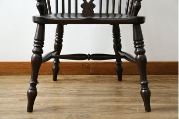 中古　松本民芸家具　#44A型　シックな色合いとクラシカルな佇まいが魅力のウィンザーチェア(ウインザーチェア、アームチェア、板座チェア、ダイニングチェア、椅子、イス)(定価約20万円)(R-063053)