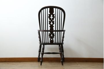 中古　松本民芸家具　#44A型　シックな色合いとクラシカルな佇まいが魅力のウィンザーチェア(ウインザーチェア、アームチェア、板座チェア、ダイニングチェア、椅子、イス)(定価約20万円)(R-063053)