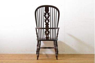 中古　松本民芸家具　#44A型　シックな色合いとクラシカルな佇まいが魅力のウィンザーチェア(ウインザーチェア、アームチェア、板座チェア、ダイニングチェア、椅子、イス)(定価約20万円)(R-063053)
