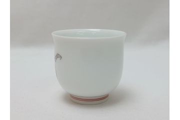 有田　重要無形文化財　十四代　酒井田柿右衛門　柿文　汲盃(共箱付き、酒盃、ぐい呑み、和食器)(R-063055)