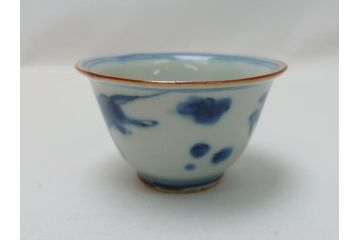  	江戸期　古伊万里　染付　馬文　猪口5点セット(共箱付き、酒器、和食器)(R-063056)
