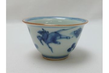  	江戸期　古伊万里　染付　馬文　猪口5点セット(共箱付き、酒器、和食器)(R-063056)