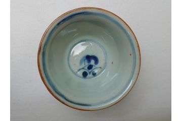  	江戸期　古伊万里　染付　馬文　猪口5点セット(共箱付き、酒器、和食器)(R-063056)