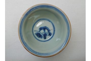  	江戸期　古伊万里　染付　馬文　猪口5点セット(共箱付き、酒器、和食器)(R-063056)