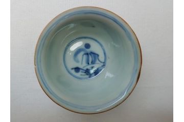  	江戸期　古伊万里　染付　馬文　猪口5点セット(共箱付き、酒器、和食器)(R-063056)