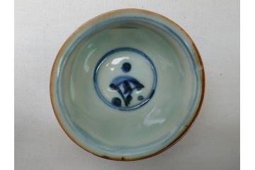  	江戸期　古伊万里　染付　馬文　猪口5点セット(共箱付き、酒器、和食器)(R-063056)