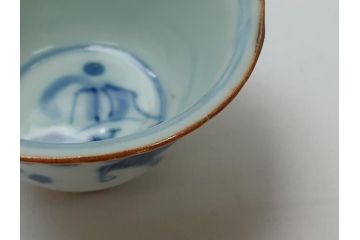  	江戸期　古伊万里　染付　馬文　猪口5点セット(共箱付き、酒器、和食器)(R-063056)
