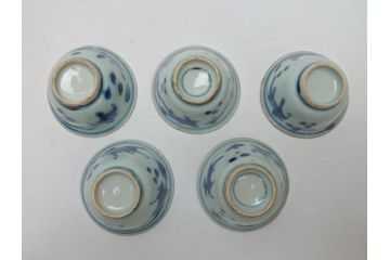  	江戸期　古伊万里　染付　馬文　猪口5点セット(共箱付き、酒器、和食器)(R-063056)