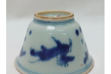  	江戸期　古伊万里　染付　馬文　猪口5点セット(共箱付き、酒器、和食器)(R-063056)