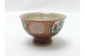 幕末〜明治　松雲堂造　九谷焼　九谷庄三　庄三錦手　彩色金襴手　猪口・碗・徳利セット(共箱付き、酒器、和食器)(R-063057)