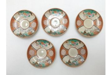 幕末〜明治　松雲堂造　九谷焼　九谷庄三　庄三錦手　彩色金襴手　猪口・碗・徳利セット(共箱付き、酒器、和食器)(R-063057)