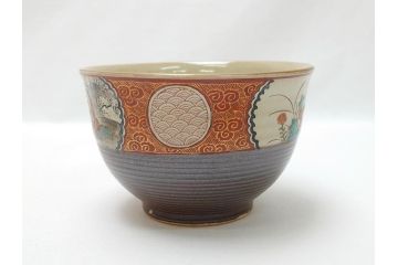 幕末〜明治　松雲堂造　九谷焼　九谷庄三　庄三錦手　彩色金襴手　猪口・碗・徳利セット(共箱付き、酒器、和食器)(R-063057)