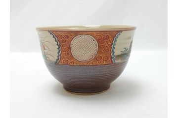 幕末〜明治　松雲堂造　九谷焼　九谷庄三　庄三錦手　彩色金襴手　猪口・碗・徳利セット(共箱付き、酒器、和食器)(R-063057)