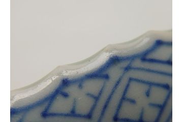 江戸期　古伊万里　染付　6.7寸　約20cm　松竹梅文　人物・唐人図　寿字　稜花型　深鉢(六寸七分、和食器)(R-063058)