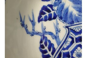  	江戸期　古伊万里　染付　8寸　約24cm　二重角福　花蝶図　波紋　深鉢(八寸、和食器)(R-063059)