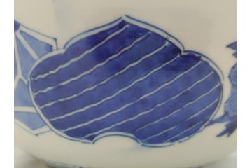  	江戸期　古伊万里　染付　8寸　約24cm　二重角福　花蝶図　波紋　深鉢(八寸、和食器)(R-063059)