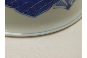  	江戸期　古伊万里　染付　8寸　約24cm　二重角福　花蝶図　波紋　深鉢(八寸、和食器)(R-063059)