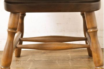 和製ビンテージ　北海道民芸家具　希少な絶版品!!上品でクラシカルな佇まいがお洒落な回転ダイニングチェア(キャプテンチェア、アームチェア、回転イス、椅子、板座チェア、ヴィンテージ)(R-063060)