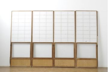 アンティーク建具　昔懐かしい佇まいが魅力の障子戸4枚セット(引き戸、ガラス帯戸、建具)(R-063063)