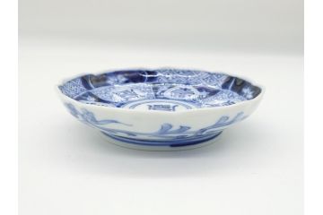 幕末期　伊万里　染付　寿富文　3.8寸皿　約11.4cm　小皿5枚セット(三寸八分、和皿、和食器)(R-063072)