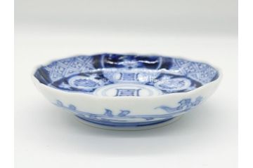 幕末期　伊万里　染付　寿富文　3.8寸皿　約11.4cm　小皿5枚セット(三寸八分、和皿、和食器)(R-063073)