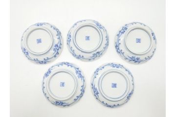幕末期　伊万里　染付　寿富文　3.8寸皿　約11.4cm　小皿5枚セット(三寸八分、和皿、和食器)(R-063073)