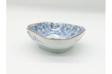上手物　江戸期　古伊万里　染付　花唐草文　菱形　3.3寸　約10cm　変形皿6枚セット(三寸三分、小皿、和皿、ひし形、五弁花、和食器)(R-063074)
