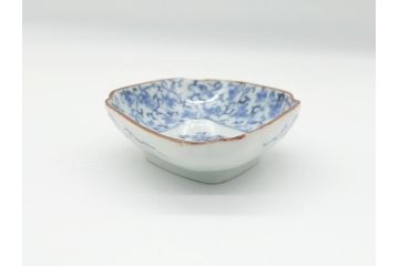 上手物　江戸期　古伊万里　染付　花唐草文　菱形　3.3寸　約10cm　変形皿6枚セット(三寸三分、小皿、和皿、ひし形、五弁花、和食器)(R-063074)