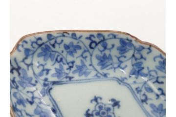 上手物　江戸期　古伊万里　染付　花唐草文　菱形　3.3寸　約10cm　変形皿6枚セット(三寸三分、小皿、和皿、ひし形、五弁花、和食器)(R-063074)