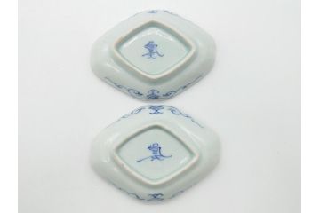 上手物　江戸期　古伊万里　染付　花唐草文　菱形　3.3寸　約10cm　変形皿6枚セット(三寸三分、小皿、和皿、ひし形、五弁花、和食器)(R-063074)