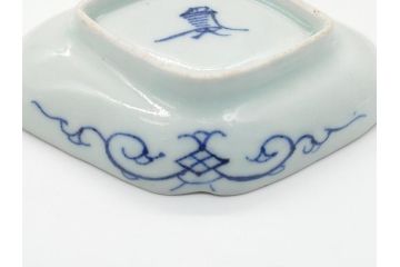 上手物　江戸期　古伊万里　染付　花唐草文　菱形　3.3寸　約10cm　変形皿6枚セット(三寸三分、小皿、和皿、ひし形、五弁花、和食器)(R-063074)