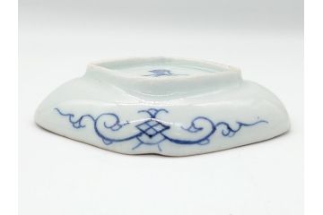 上手物　江戸期　古伊万里　染付　花唐草文　菱形　3.3寸　約10cm　変形皿6枚セット(三寸三分、小皿、和皿、ひし形、五弁花、和食器)(R-063074)