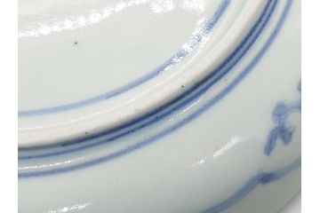  	江戸期　古伊万里　染付　蛸唐草　見込み松竹梅文　富貴長春　6.7寸　約20cm　中皿2枚セット(六寸七分、和皿、和食器)(R-063075)