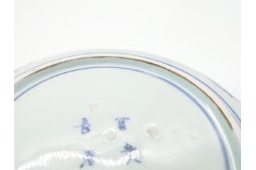  	江戸期　古伊万里　染付　蛸唐草　見込み松竹梅文　富貴長春　6.7寸　約20cm　中皿2枚セット(六寸七分、和皿、和食器)(R-063075)