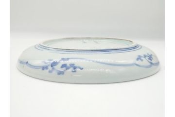  	江戸期　古伊万里　染付　蛸唐草　見込み松竹梅文　富貴長春　6.7寸　約20cm　中皿2枚セット(六寸七分、和皿、和食器)(R-063075)