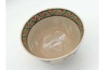 野々村仁清作　京焼　色絵　金彩　松竹梅文　人物　3.6寸　約11cm　抹茶茶碗(共箱付き、三寸六分、作家物、和食器)(R-063076)