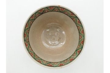 野々村仁清作　京焼　色絵　金彩　松竹梅文　人物　3.6寸　約11cm　抹茶茶碗(共箱付き、三寸六分、作家物、和食器)(R-063076)