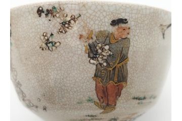 野々村仁清作　京焼　色絵　金彩　松竹梅文　人物　3.6寸　約11cm　抹茶茶碗(共箱付き、三寸六分、作家物、和食器)(R-063076)