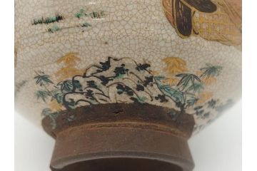 野々村仁清作　京焼　色絵　金彩　松竹梅文　人物　3.6寸　約11cm　抹茶茶碗(共箱付き、三寸六分、作家物、和食器)(R-063076)