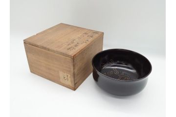 良寛和尚書　心月輪　漆器　杯洗(共箱付き、盃洗、在銘?)(R-063077)
